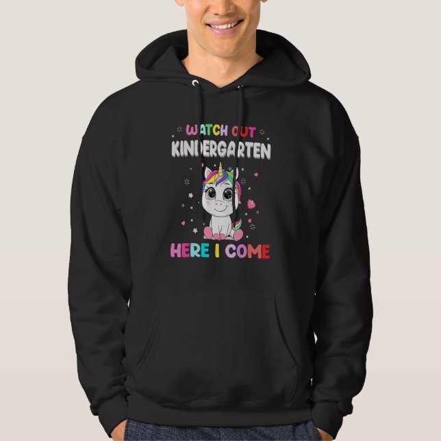 Watch Out Kindergarten Here I Come Unicorn Back To Hoodie (Front)