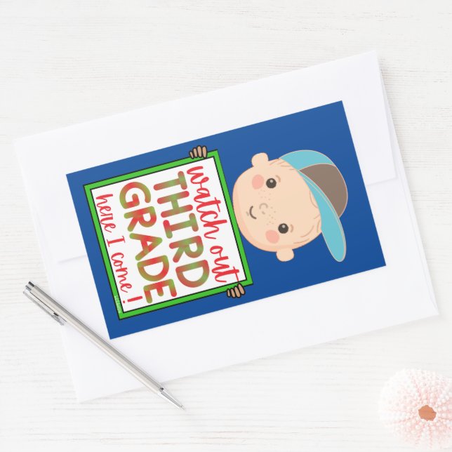 WATCH OUT THIRD GRADE HERE I COME funny cute       Rectangular Sticker (Envelope)