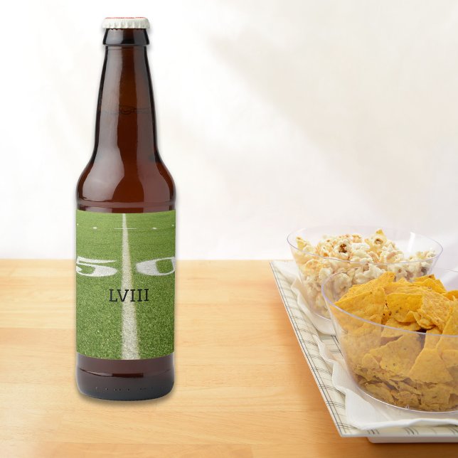 Watch Party 50 Yard Line Grass Field Football  Beer Bottle Label (50 Yard line watch party bottle label )