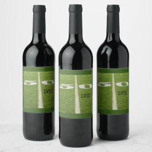 Watch Party 50 Yard Line Grass Field Football Wine Label