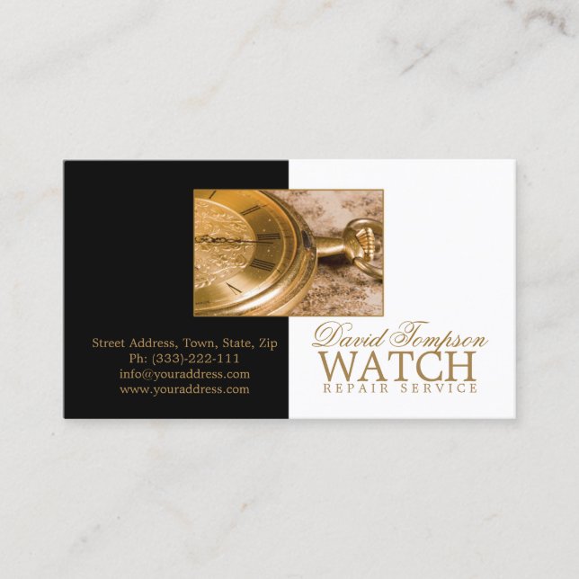 Watch Repair Service Watchmaker Black & White Card (Front)