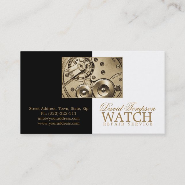 Watch Repair Service Watchmaker Black & White Card (Front)
