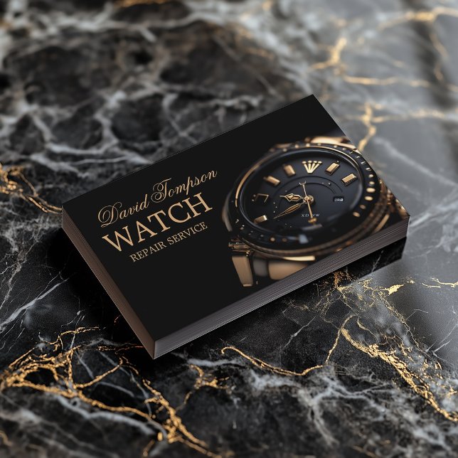 Watch Repair Service Watchmaker Solid Black Business Card (Perfect for business)