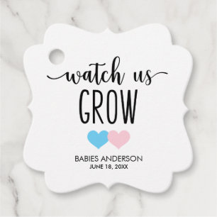 Watch US Grow Succulent Twin Boy Girl Baby Shower Favour Tags