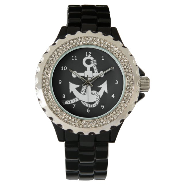 Watch - White Anchor on Black (Front)