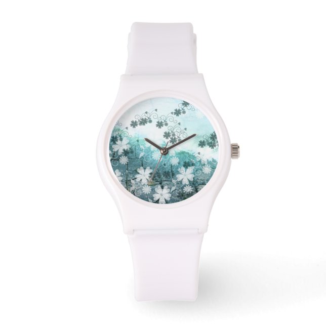Watch white blue grey daisy floral (Front)