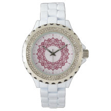 watch with mandala ornament, cardinal and pink