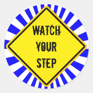 watch your step classic round sticker