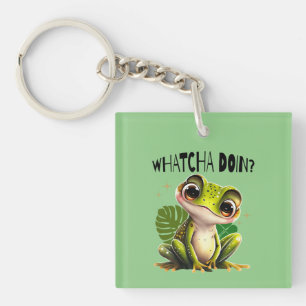 Watcha Doing? Funny Curious Frog Key Ring