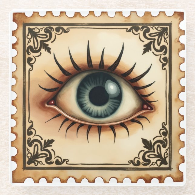 Watcher in the Fog – Vintage Eye Halloween Coaster (Front)
