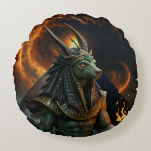 Watcher of the Afterlife – Anubis. Round Cushion