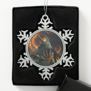 Watcher of the Afterlife – Anubis. Snowflake Pewter Christmas Ornament