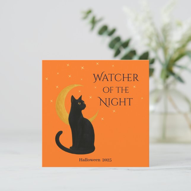Watcher of the Night – Halloween Black Cat Card (Standing Front)