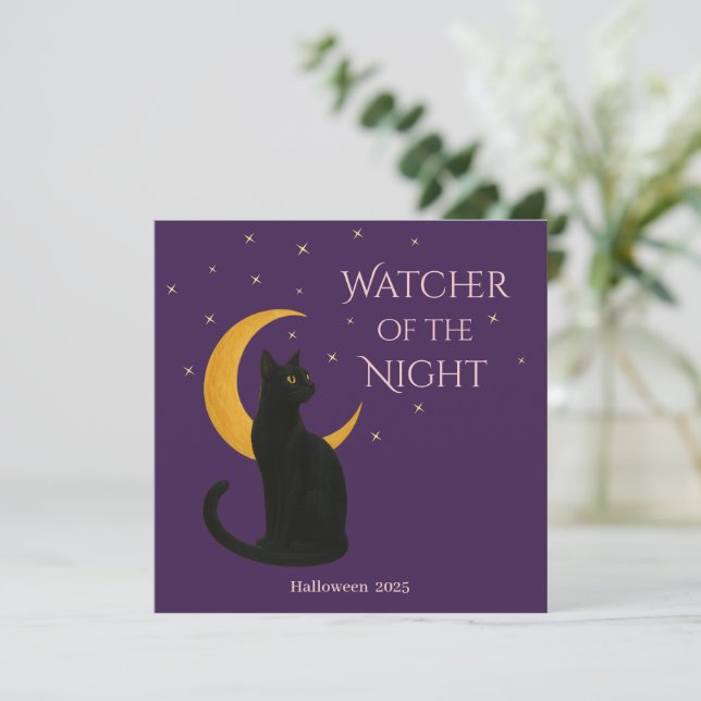Watcher of the Night – Halloween Black Cat Card (Standing Front)