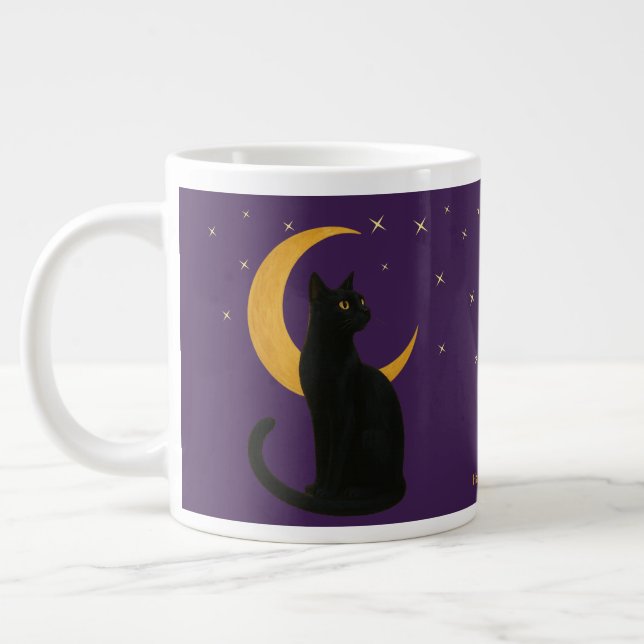 Watcher of the Night – Halloween Black Cat  Large Coffee Mug (Left)