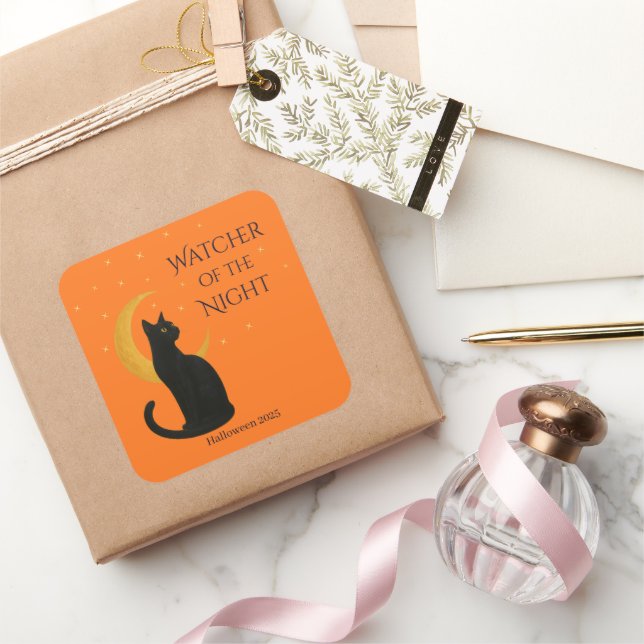 Watcher of the Night – Halloween Black Cat   Square Sticker (Gifting)