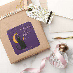 Watcher of the Night – Halloween Black Cat   Square Sticker