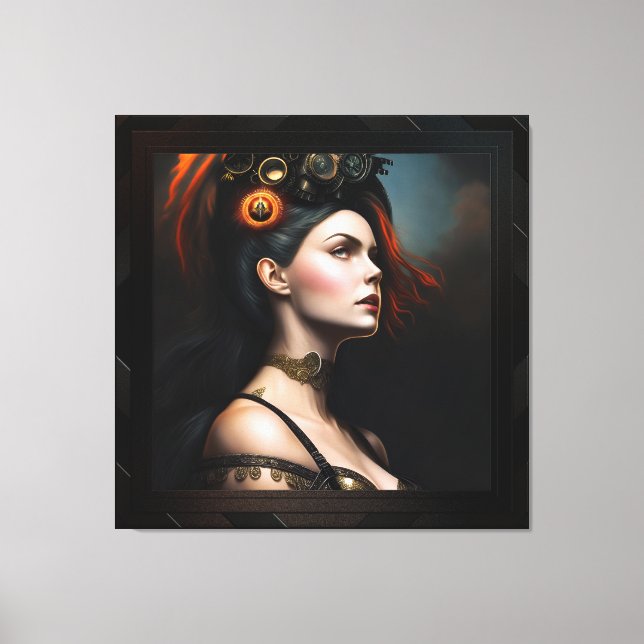 Watcher Of The Storm Steampunk Beauty by Xzendor7 Canvas Print (Front)