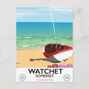 Watchet Somerset vintage train poster Postcard