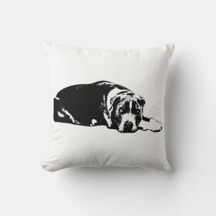 Watchful Pitbull Mix Black and White Throw Pillow