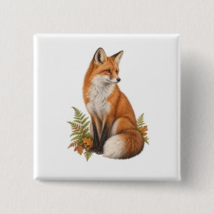 Watchful Red Fox with Woodland Ferns 15 Cm Square Badge