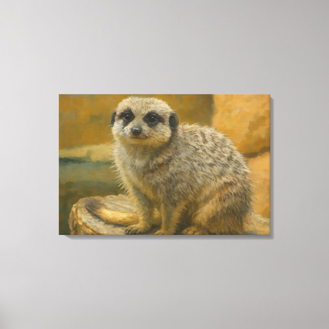 Watchful Stillness – Realistic Meerkat Portrait Canvas Print (Front)