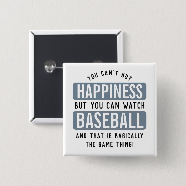 Watching Baseball is Happiness Funny Baseball 15 Cm Square Badge (Front & Back)