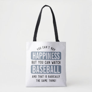 Watching Baseball is Happiness Funny Baseball Tote Bag