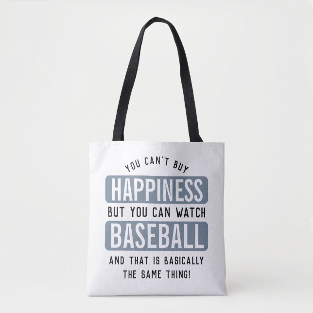Watching Baseball is Happiness Funny Baseball Tote Bag (Front)