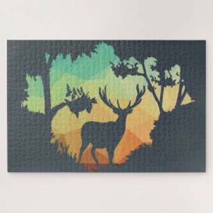 Watching Deer Silhouette in Nature Jigsaw Puzzle