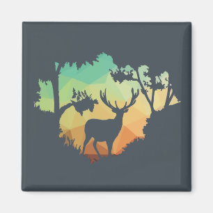 Watching Deer Silhouette in Nature Magnet