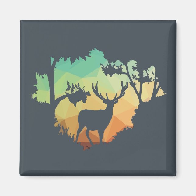 Watching Deer Silhouette in Peaceful Forest Magnet (Front)