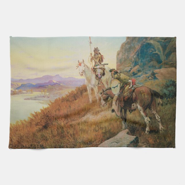 Watching for the White Man's Boats by OC Seltzer Tea Towel (Horizontal)