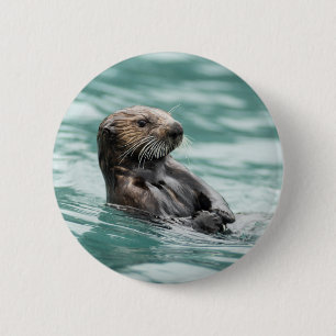 Watching Sea Otter 6 Cm Round Badge