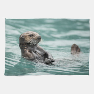 Watching Sea Otter Tea Towel