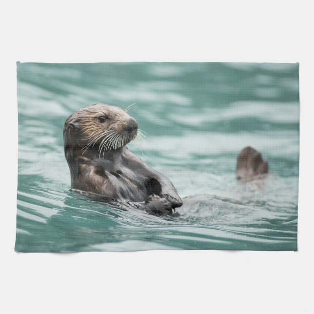 Watching Sea Otter Tea Towel (Horizontal)