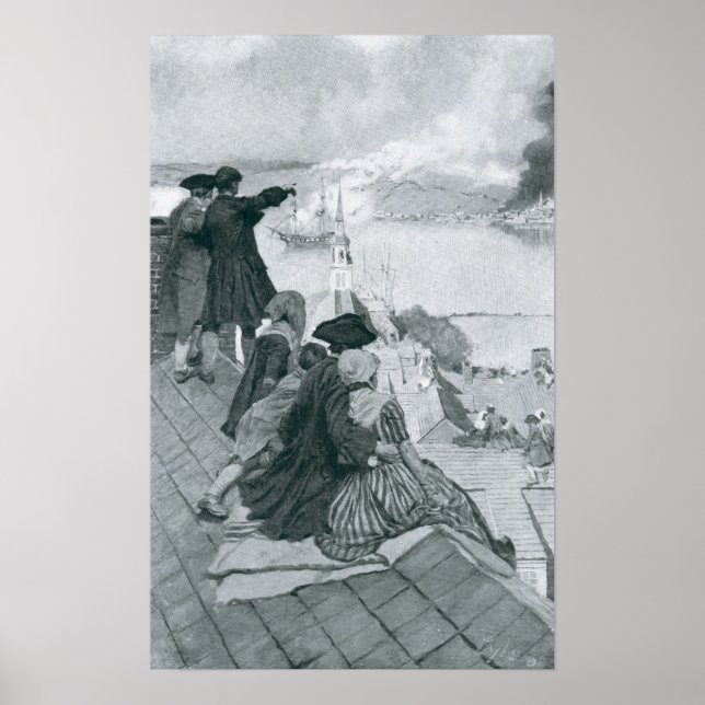 Watching the Fight at Bunker Hill illustration Poster (Front)