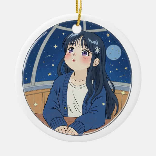 Watching the stars at the planetarium ceramic tree decoration (Front)