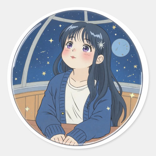 Watching the stars at the planetarium classic round sticker (Front)