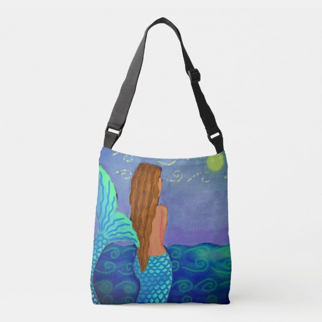 Watching the Sun Abstract Mermaid Painting Crossbody Bag (Front)