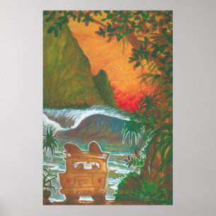 Watching the Sunset Man Dog and Surf Van Poster