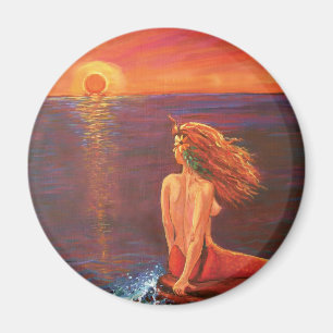 Watching The Sunset Mermaid art magnet