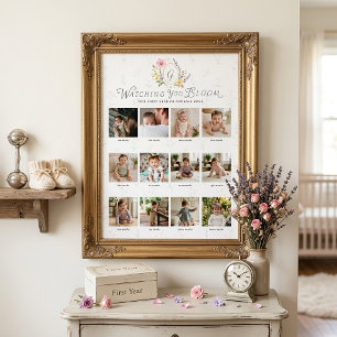 Watching You Bloom Floral First Year Photo Collage Poster