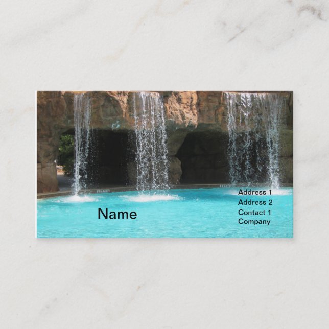 wate cascading by an outdoor cave and pool business card (Front)