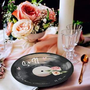 Watecolor Floral Vinyl Record Paper Plates