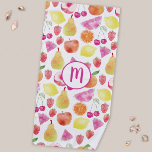Watecolor Fruit Monogram Beach Towel