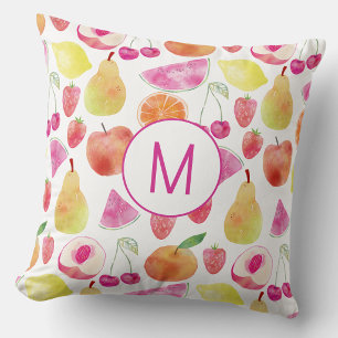 Watecolor Fruit Monogram Cushion