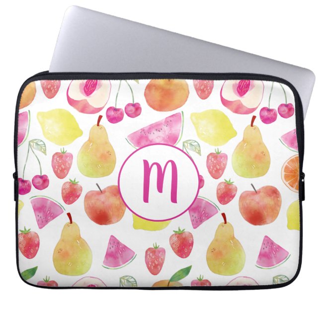 Watecolor Fruit Monogram Laptop Sleeve (Front)