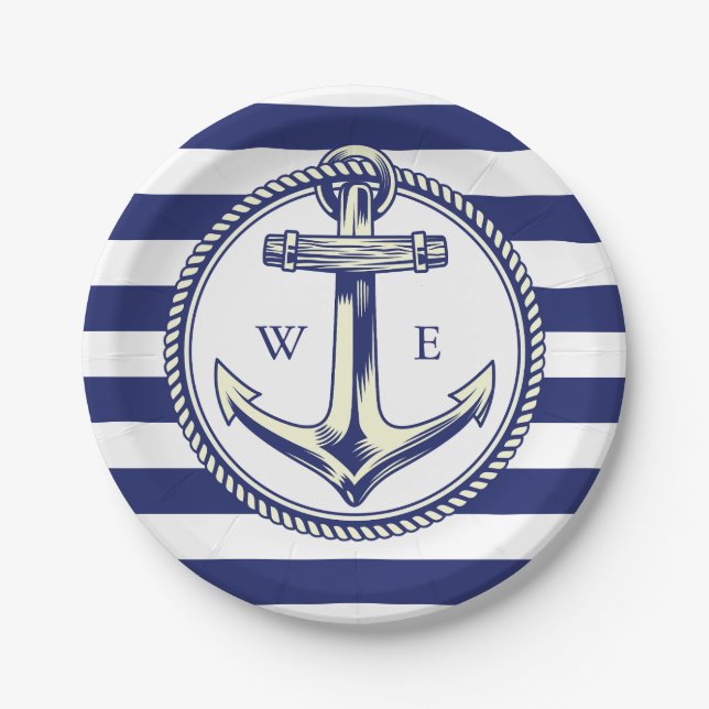 Water anchor Marine Blue Radius Paper Plate (Front)