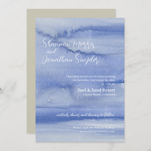 Water and Waves Watercolor Wedding Invitation Blue